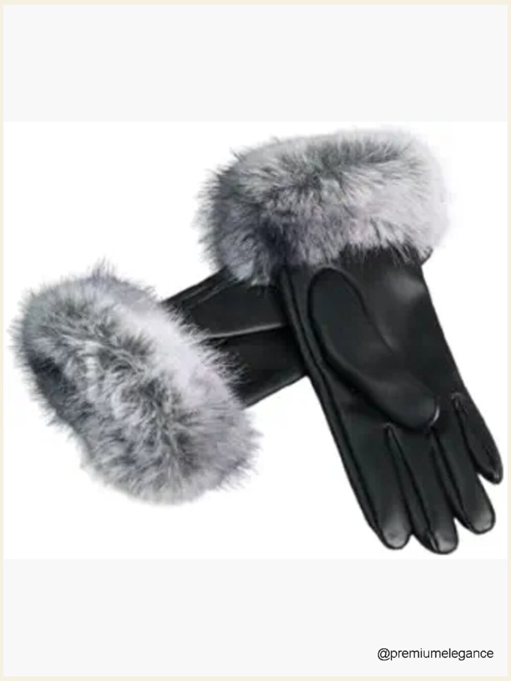 Faux Fur Trimmed Vegan Leather Gloves with Ribbed Knit Cuffs